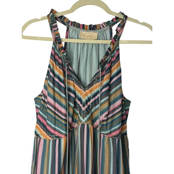 Love The Label Anthropologie Multicolor Striped Maxi Dress M Boho Beaded Tassel - Picture 5 of 10
